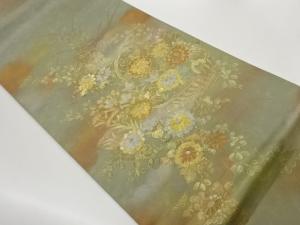 旭仙作　金彩籠に秋草模様袋帯